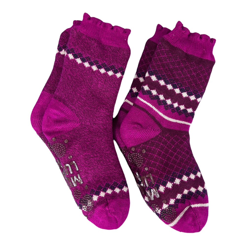 MUK LUKS Faux Shearling Cabin Sock with Scallop Trim Set of 2 Large/X-Large Size